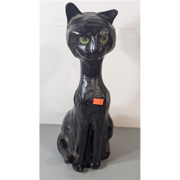 Black Cat Papier-Mâché Sculpture w/ Green Eyes