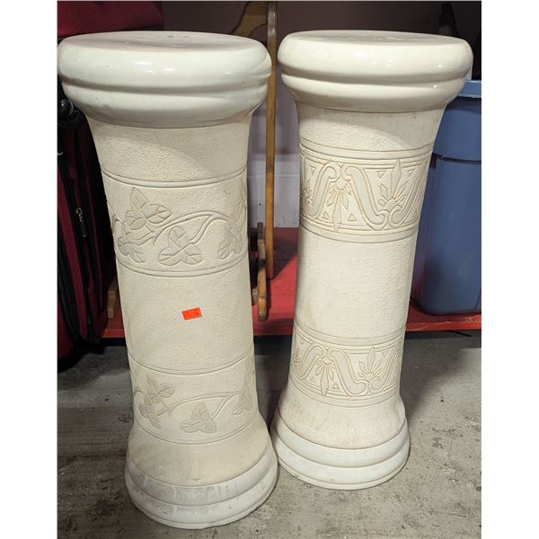 Pair of Pedestal Plant Stands w/ Raised Floral Design
