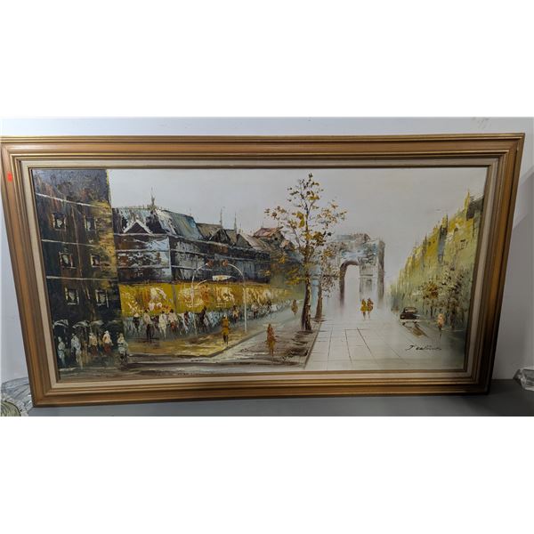 J. Collins Signed Original Oil on Canvas Paris Arc de Triomphe Street Scene
