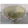 Image 1 : VTG Handblown Olive Green Art Glass Compote w/ Clear Ruffled Rim & Flower Foot