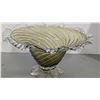 Image 2 : VTG Handblown Olive Green Art Glass Compote w/ Clear Ruffled Rim & Flower Foot