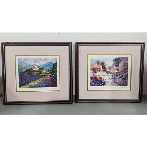 Pair of Alex Perez Signed Framed Seriolithographs - Lavender in Provence & Village Scene