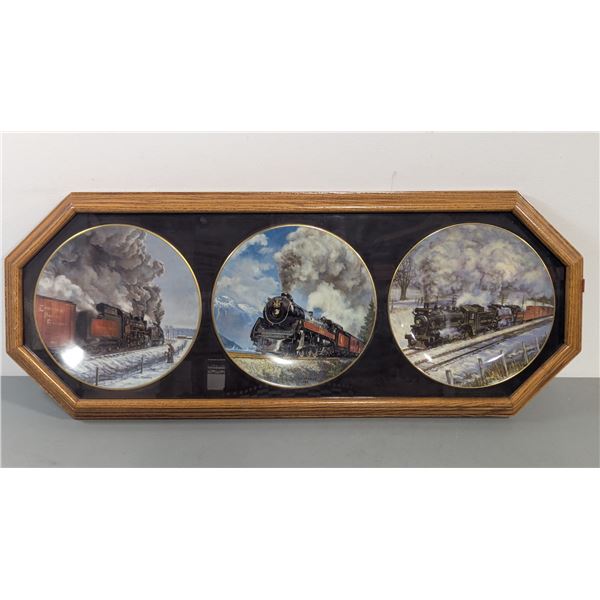 VTG Ted Xaras “Steam on the CPR” 3-Pc Collector Plate Set w/ Frame