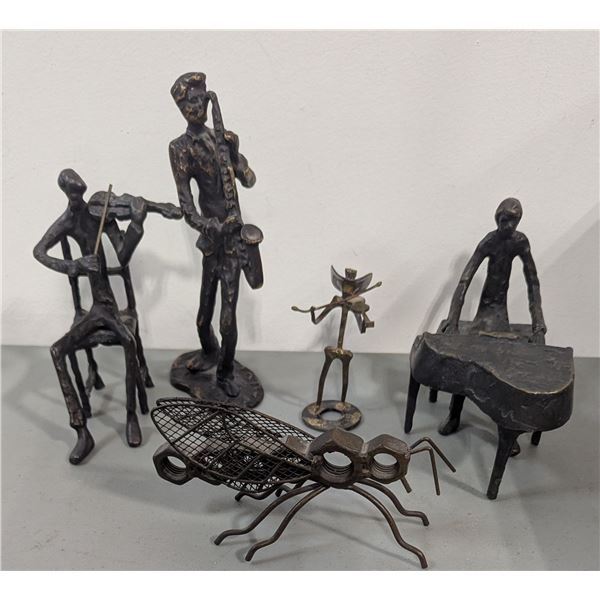 Assorted Welded Metal Folk Art Sculptures - Musicians, Piano Player & Insect