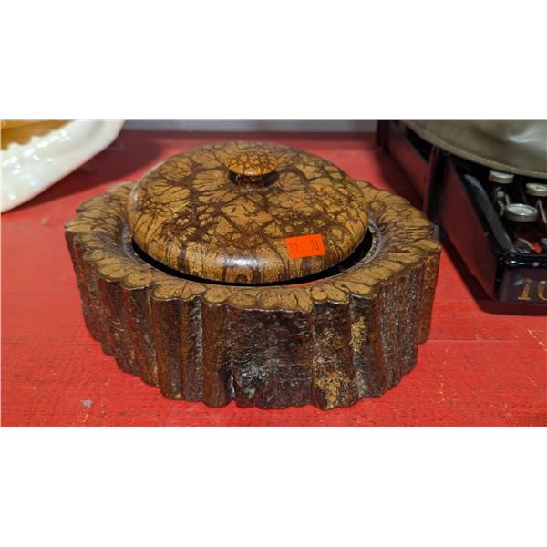 Rustic Bark-Covered Wooden Lidded Trinket Box