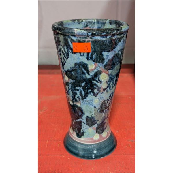 Signed Studio Pottery Floral Art Vase w/ Multicolor Glaze
