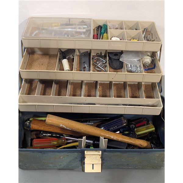 VTG Cantilever Tool Box w/ Assorted Hand Tools, Hardware & Parts