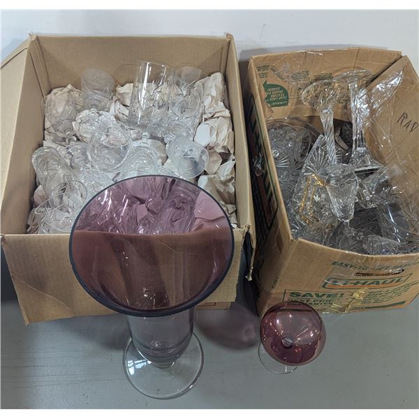 Assorted Cut Glass Stemware & Serving Pieces w/ Pink Goblets