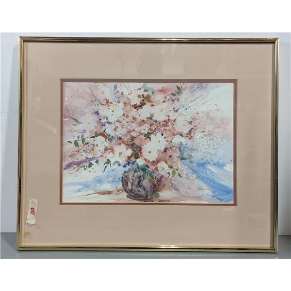 VTG Fran Scully Signed Floral Still Life Watercolor Painting - Framed