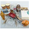 Image 1 : VTG Assorted Decor & Collectibles w/ Baoding Balls, Bongos, Cat Bank & More