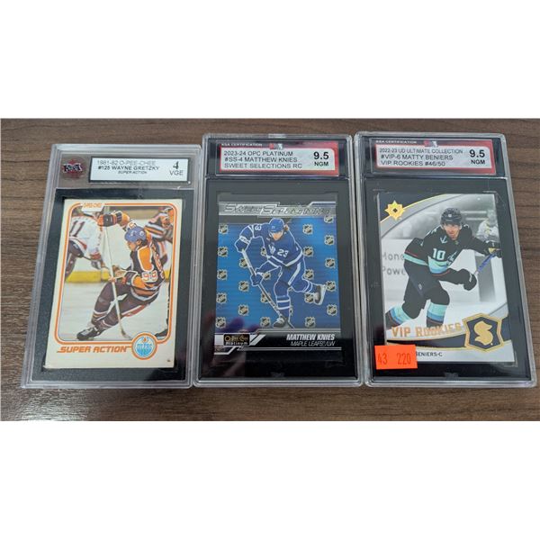 KSA Graded Hockey Cards w/ Gretzky #125 VGE 4, Knies RC 9.5 & Beniers 46/50 9.5