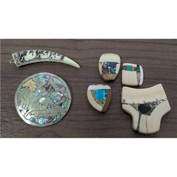 VTG Assorted Carved & Inlaid Jewelry Pieces