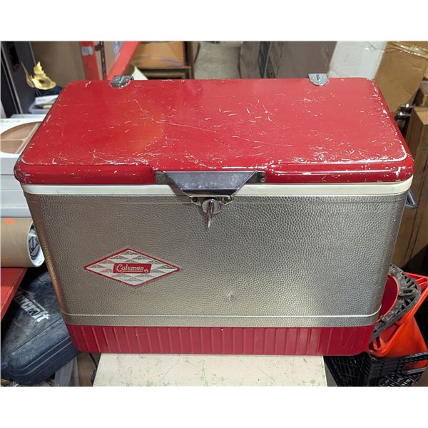 VTG Coleman Metal Cooler w/ Red Lid & Diamond Logo