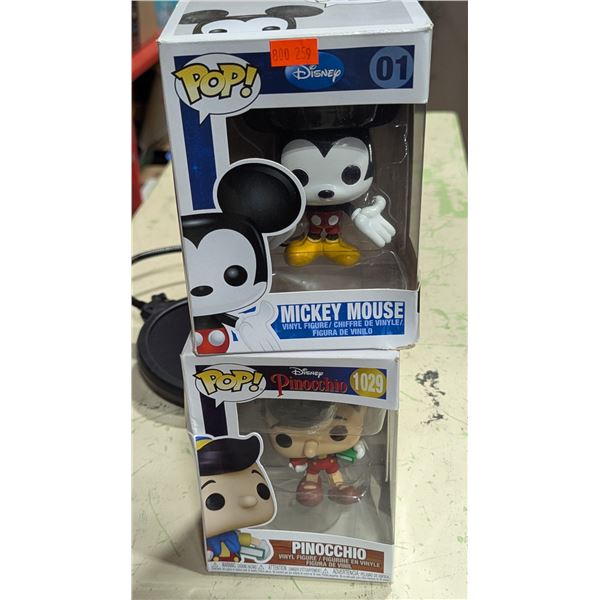 Two Disney Pop Funkos - Pinocchio & Mickey Mouse