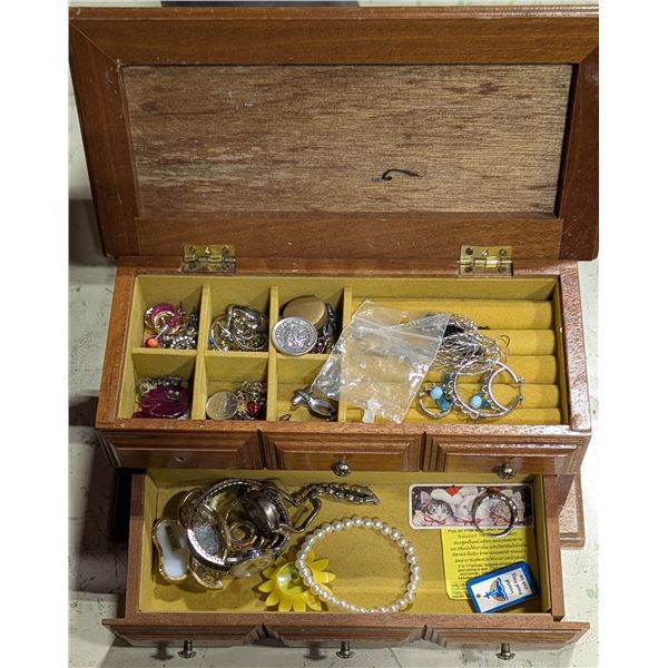 Lot of Assorted Jewlery w/ Coins & Jewelry Box