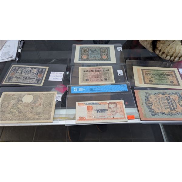VTG World Banknotes w/ German Imperial & Hyperinflation Notes, Cuba 200 Pesos & More