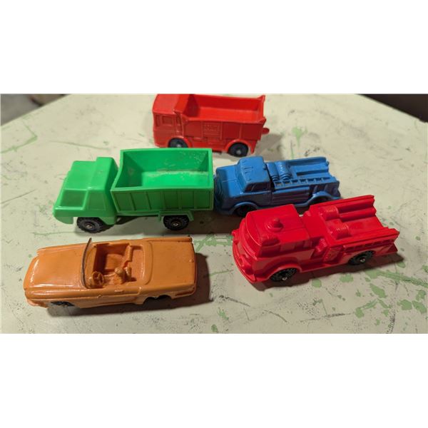 VTG Made in Korea Plastic Toy Vehicles w/ Fire Trucks, Dump Trucks & Car