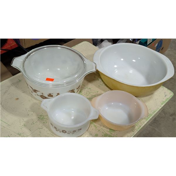Lot of Four VTG Pyrex Casserole Dishes