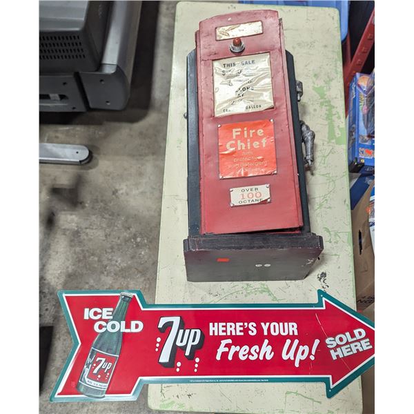 VTG Fire Chief Gas Pump Display Model w/ 7UP Advertising Sign