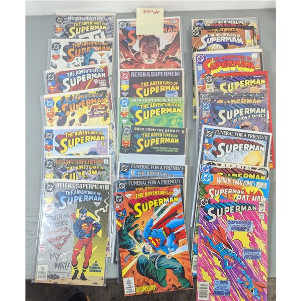 VTG DC Superman Comics w/ Adventures of Superman #500, #501, Funeral for a Friend & More