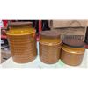 Image 1 : VTG 1972 Hornsea Saffron Pottery Storage Canisters w/ Wood Lids