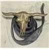 Image 1 : VTG Western Longhorn Brass Steer Skull Belt Buckle w/ Leather Belt