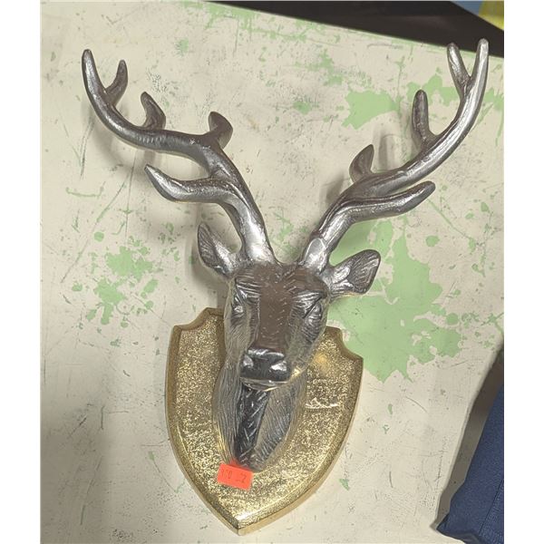 Cast Metal Stag / Deer Head Wall Plaque w/ Shield Mount