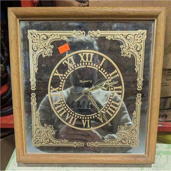 VTG Framed Mirrored Quartz Wall Clock w/ Roman Numerals