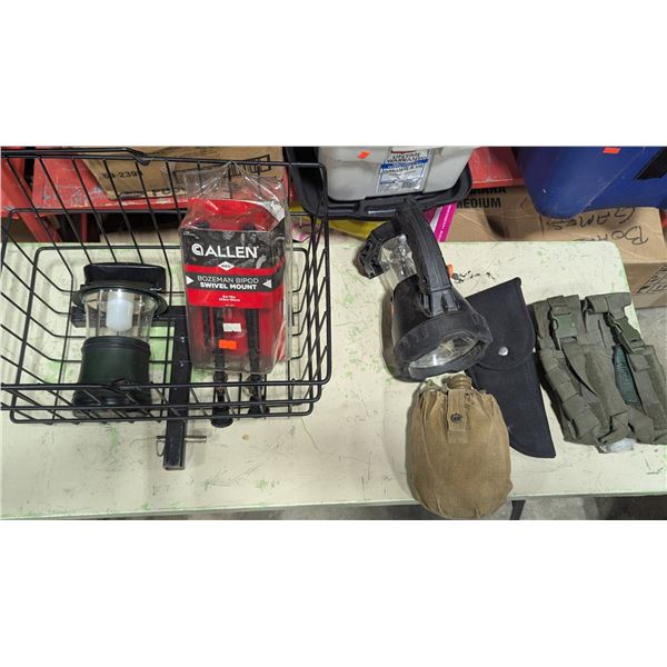 Outdoor & Hunting Gear Lot w/ Allen Bozeman Bipod, Lantern, Spotlight, Holster & More