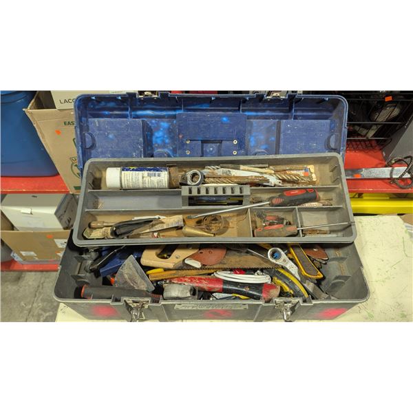 Assorted Hand Tools, Ratchets, Drill Bits, Saw & Hardware w/ Toolbox