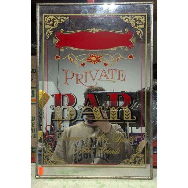 Framed “Private Bar” Decorative Pub Mirror