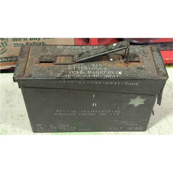 VTG Military Green Star Signal Ammunition Can - Stenciled
