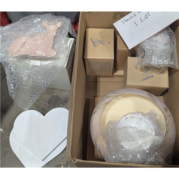 Bulk Home Decor Lot w/ Avon Collectibles, Deer Decorative Trays, Winter Themed Teapot & More