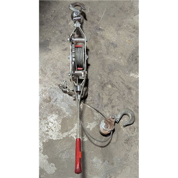 Heavy-Duty Manual Cable Puller / Come-Along Hand Winch w/ Hooks