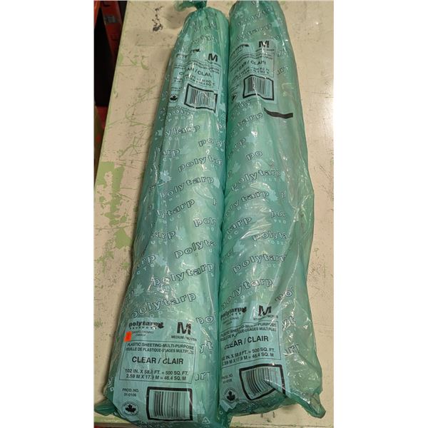 PolyTarp Clear Plastic Sheeting Rolls - Medium Grade - 500 Sq Ft Each - 2 Pc
