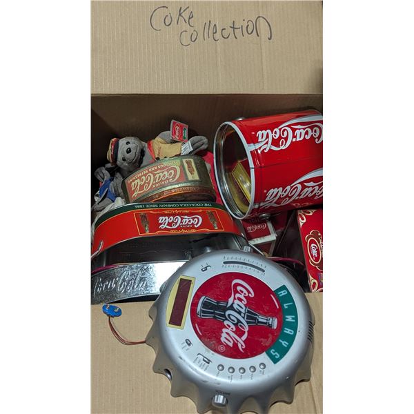 VTG Coca-Cola Decorative Lot w/ Radio, Tins, Stuffed Animals, Glass Bottles & More