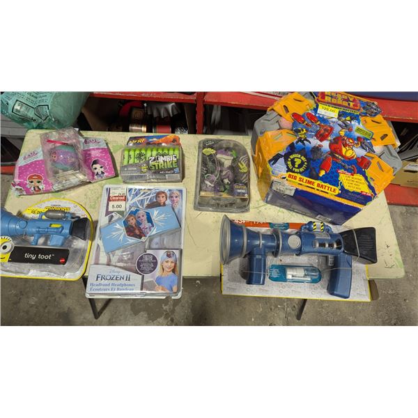 Kids Toy Lot - Disney Frozen Headband Headphones, Minions Tiny Toot, Nerf Zombie Strike & More