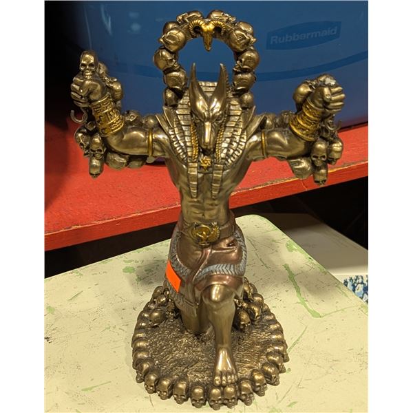 Ornate Brass Egyptian God Anubis w/ Skulls Display Figure
