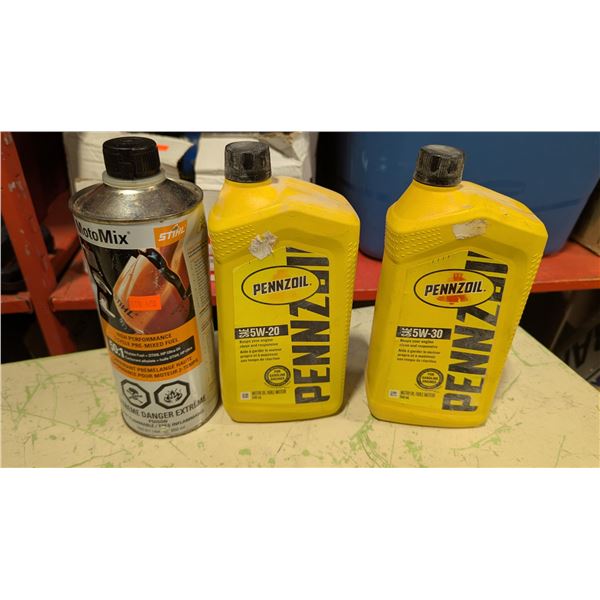 STIHL MotoMix Premixed Fuel & Pennzoil 5W-20 / 5W-30 Motor Oil - 3 Pc - Contents Full