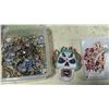 Image 1 : Jewelry Lot - Beaded Necklaces, Disco Ball Necklace, Painted Flaming Skull Plaque & More