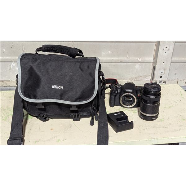 Canon EOS Rebel T7 Camera w/ EF-S Lens, Charger & Nikon Carry Bag