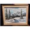 Image 1 : Winter Forest & Mountain Landscape Oil Painting Signed 'Betty' Framed