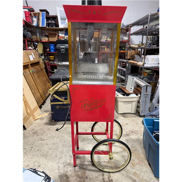 Movie Time Popcorn Machine Cart w/ Kettle & Wheels