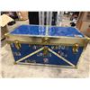 Image 1 : VTG Blue Steamer Trunk w/ Brass-Tone Hardware & Decals