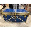 Image 2 : VTG Blue Steamer Trunk w/ Brass-Tone Hardware & Decals