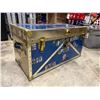 Image 3 : VTG Blue Steamer Trunk w/ Brass-Tone Hardware & Decals
