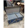 Image 4 : VTG Blue Steamer Trunk w/ Brass-Tone Hardware & Decals