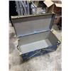 Image 5 : VTG Blue Steamer Trunk w/ Brass-Tone Hardware & Decals