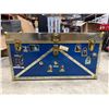Image 1 : VTG Blue Steamer Trunk w/ Brass-Tone Hardware & Decals
