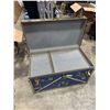 Image 3 : VTG Blue Steamer Trunk w/ Brass-Tone Hardware & Decals